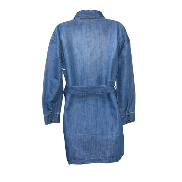 NWT Denim Long-Sleeve Belted Shirt Dress With Front Pockets By Kale Generation - Picture 7 of 8